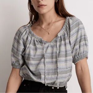 MADEWELL Jacquard Keyhole Crop Top in Stripe boho retro oversized womens size S